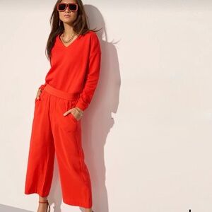 Cabi Pants Womens XL Coral Campground Crop Wide Leg Pull On Elastic 6609
